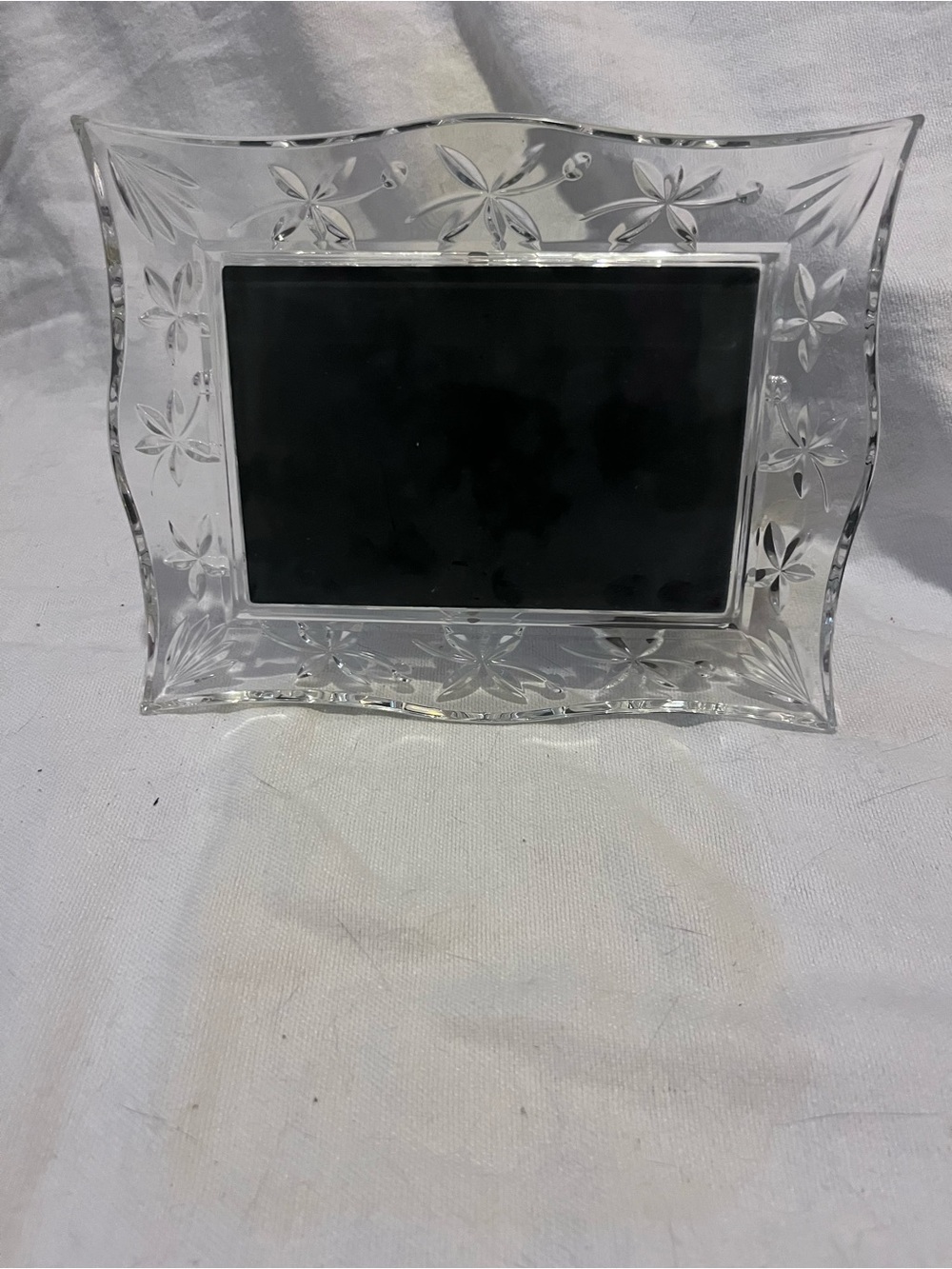 Clear Floral Cut Glass Picture Frame - Clear